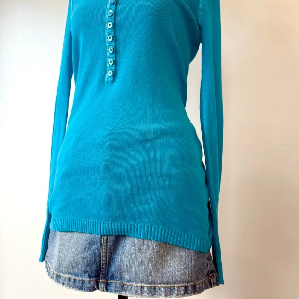 y2k henley long sleeve scoop neck tunic top - Picture 3 of 5